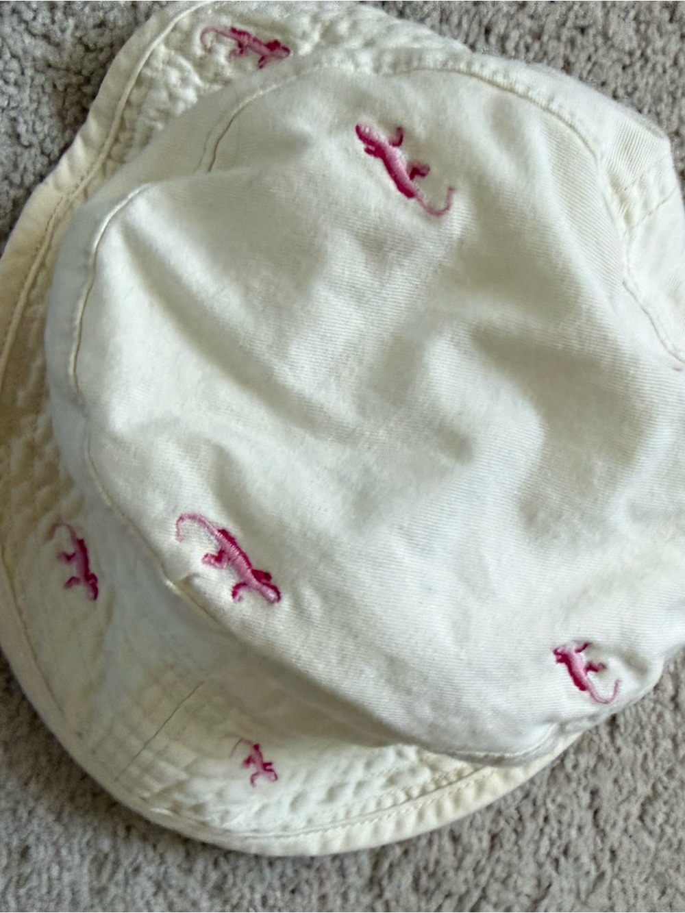 J. Crew Cream Bucket Hat with Pink Embroidered Lizards